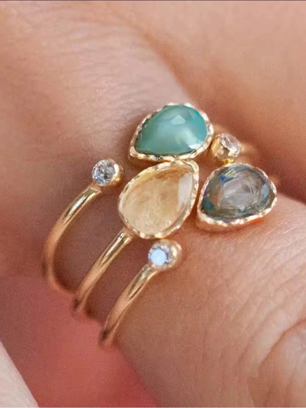 Golden Pastel Gemstone Adjustable Cocktail Ring